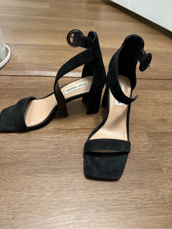 Steve Madden Shoes - Steve Madden Black Suede Ankle Strap Block Heel Sandals